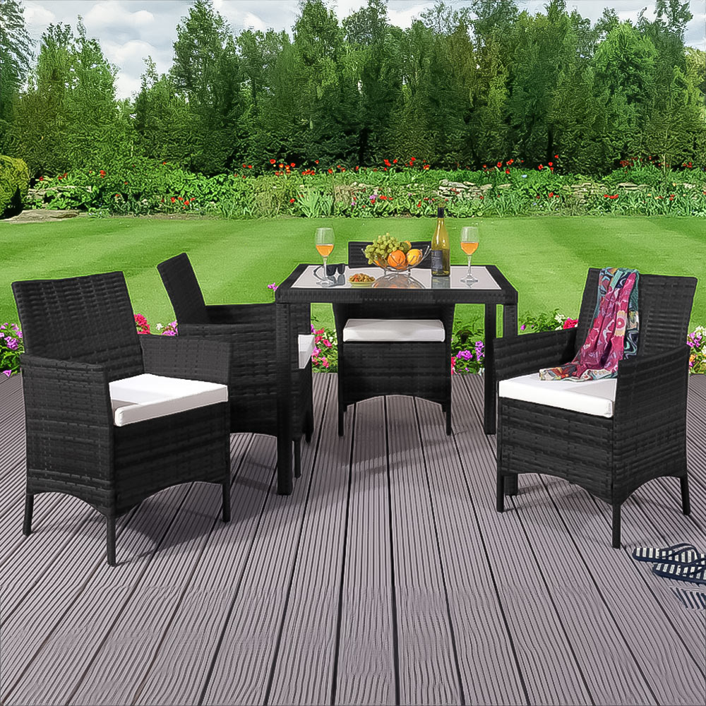 Brooklyn  4 Seater Rattan Square Dining Garden Set Black with Cover Image 1