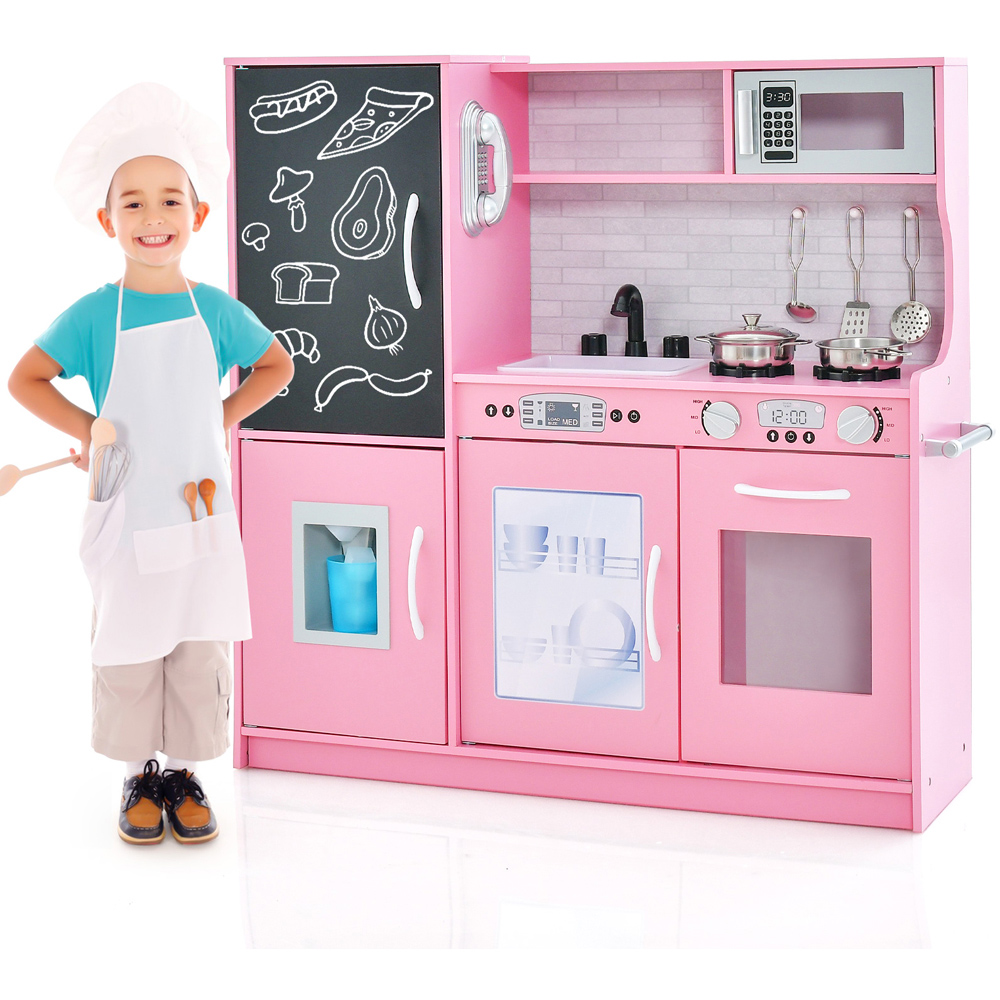 Costway Pink Toddler Pretend Kitchen Playset with Accessories Image 3