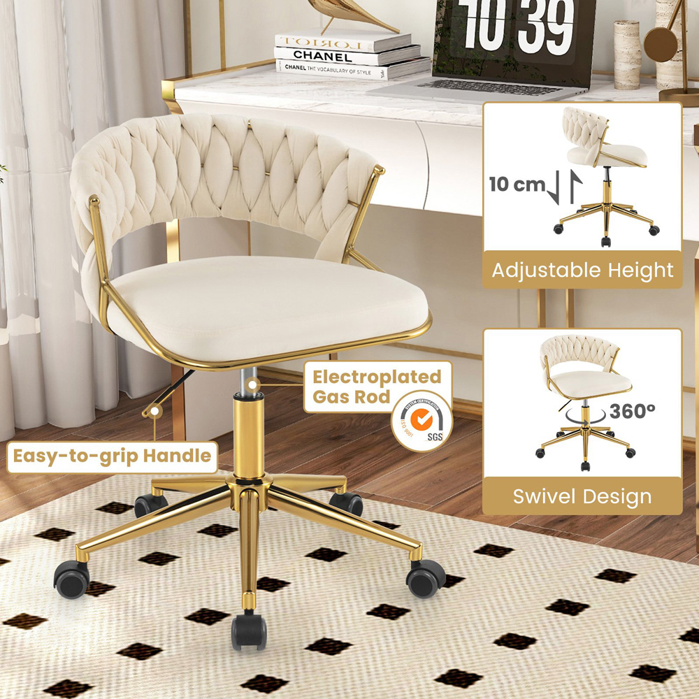 Costway Set of 2 Beige Hand Woven Swivel Desk Chair Image 4