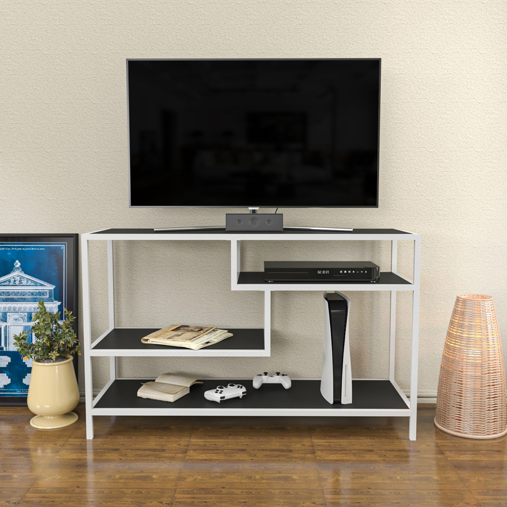 Decorotika Robins Industrial White and Grey TV Stand Image 4