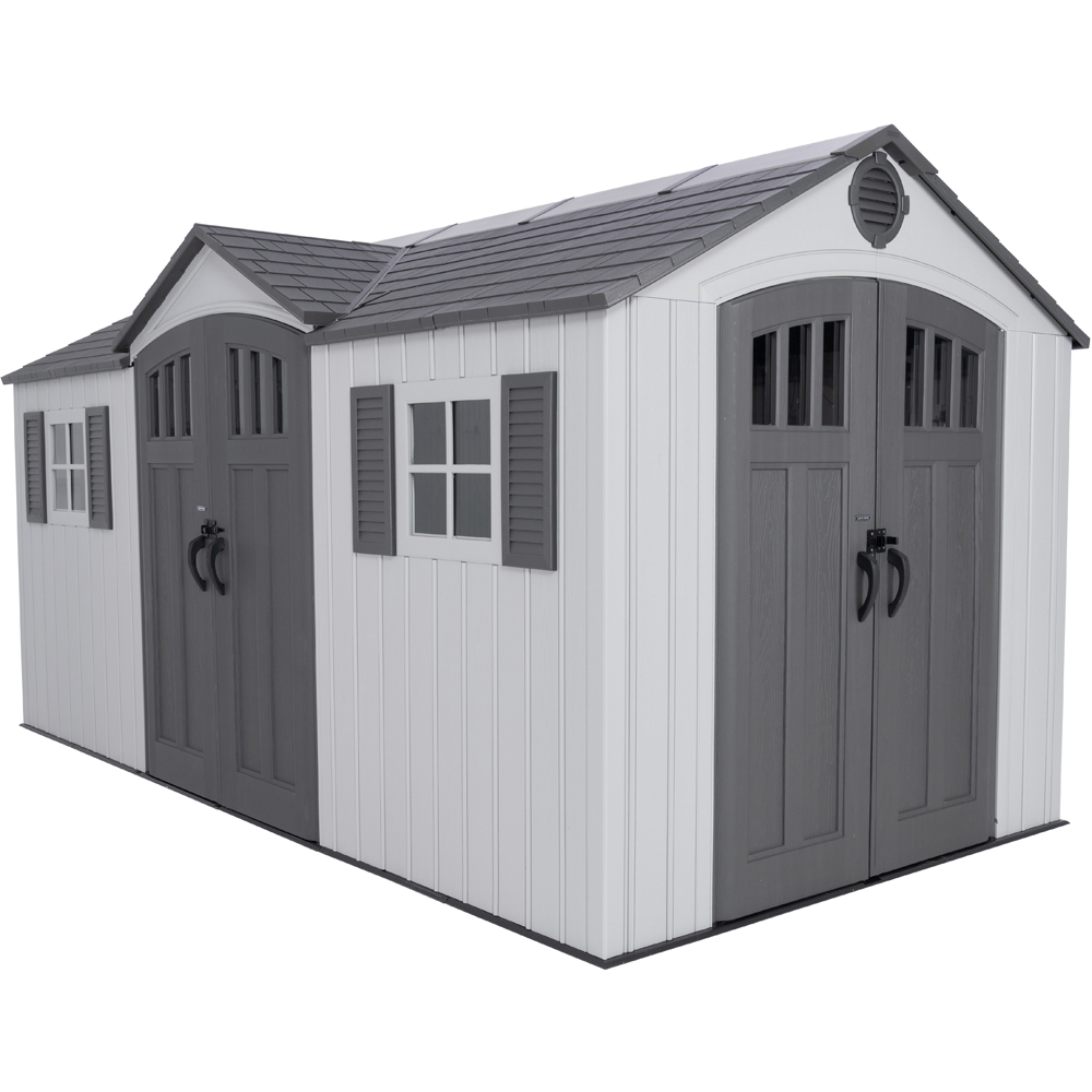 Lifetime Products 15 x 8ft Double Door Dual Entry Light Grey Garden Storage Shed Image 1