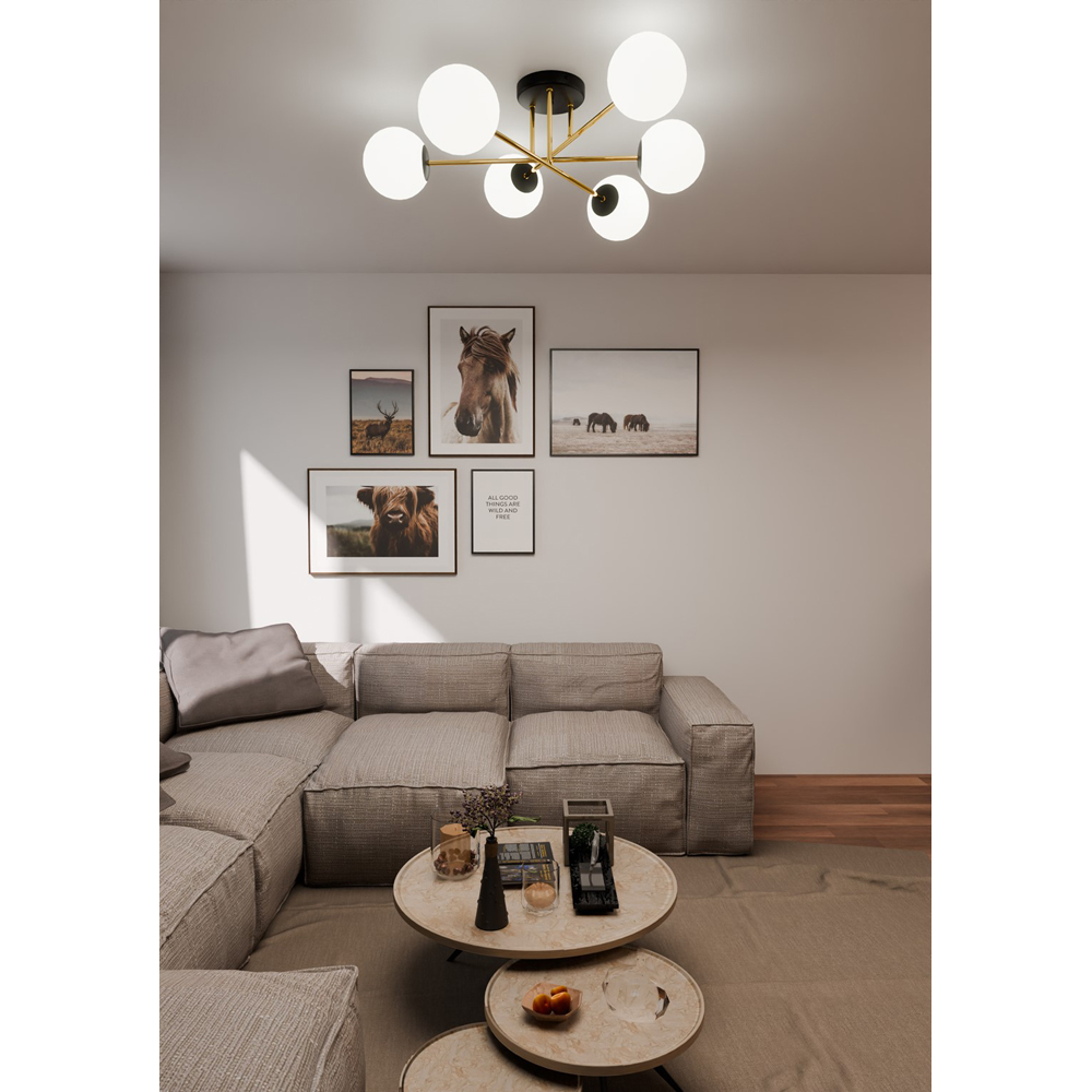 Emibig Magnum 6 Light White Shade Black and Gold E14 Ceiling Light Image 4