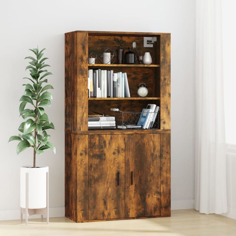 vidaXL 3 Shelf Smoked Oak Wooden Wall Cabinet Image 8