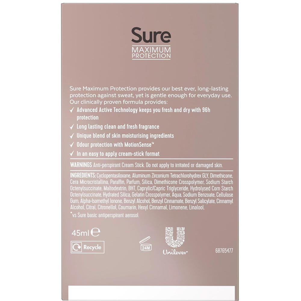 Sure Women Maximum Protection Clean Scent Anti-Perspirant Deodorant Stick 45ml 12 Pack Image 4