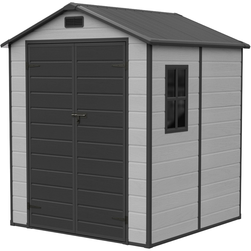 Living and Home 6 x 6ft Smokey Grey and Black Wood Grain Plastic Garden Storage Shed Image 2