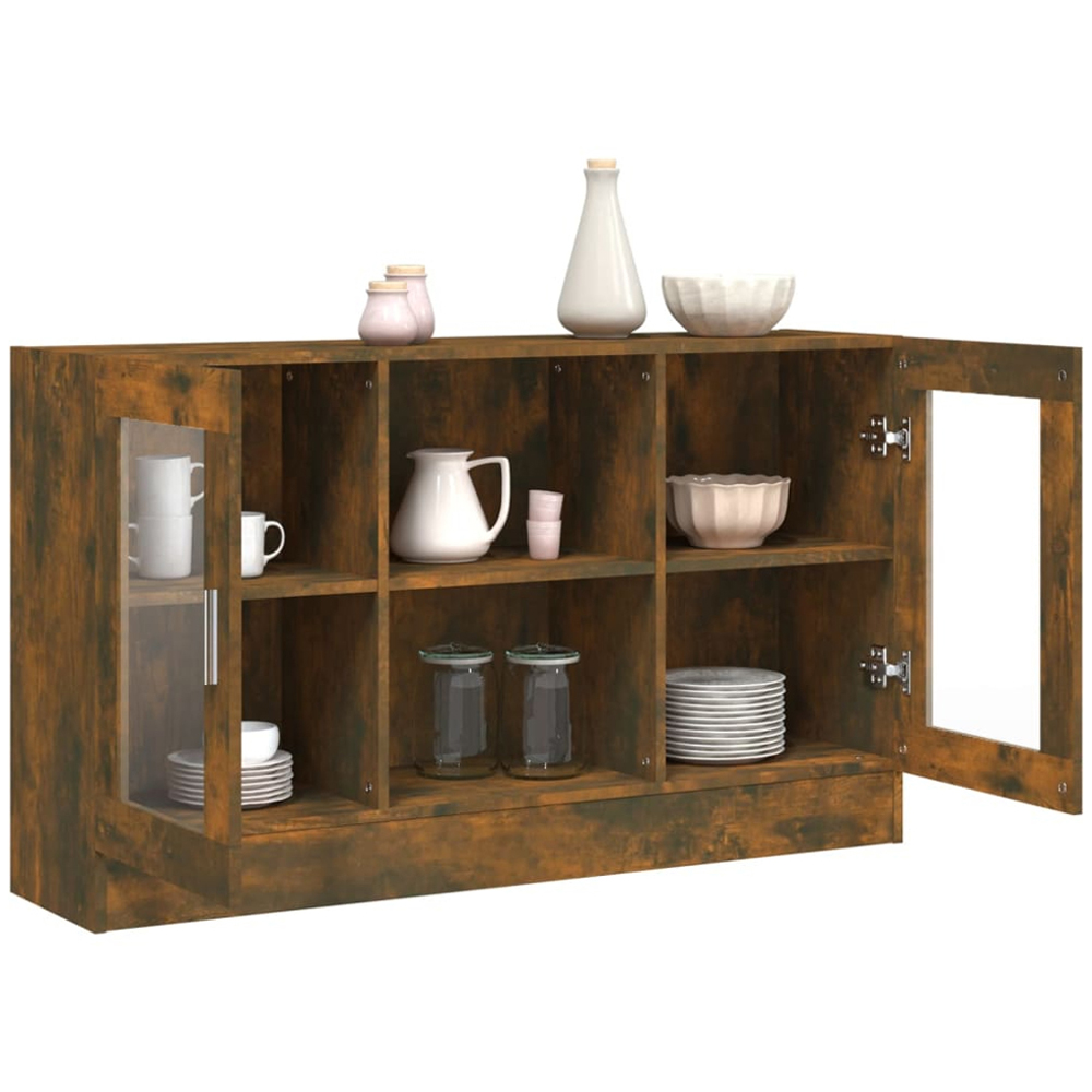 vidaXL Vitrine 2 Glass Door 6 Shelf Smoked Oak Floor Cabinet Image 6