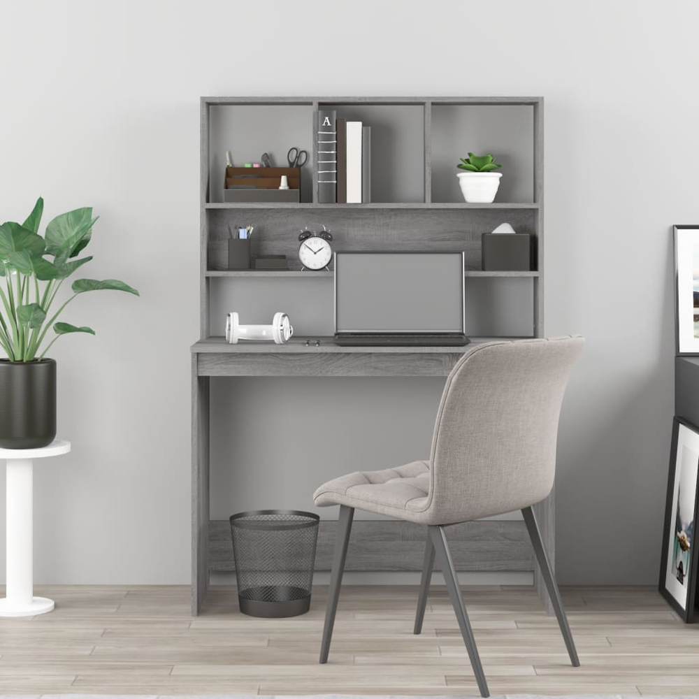 vidaXL 4 Shelf Computer Desk Grey Sonoma Image 6