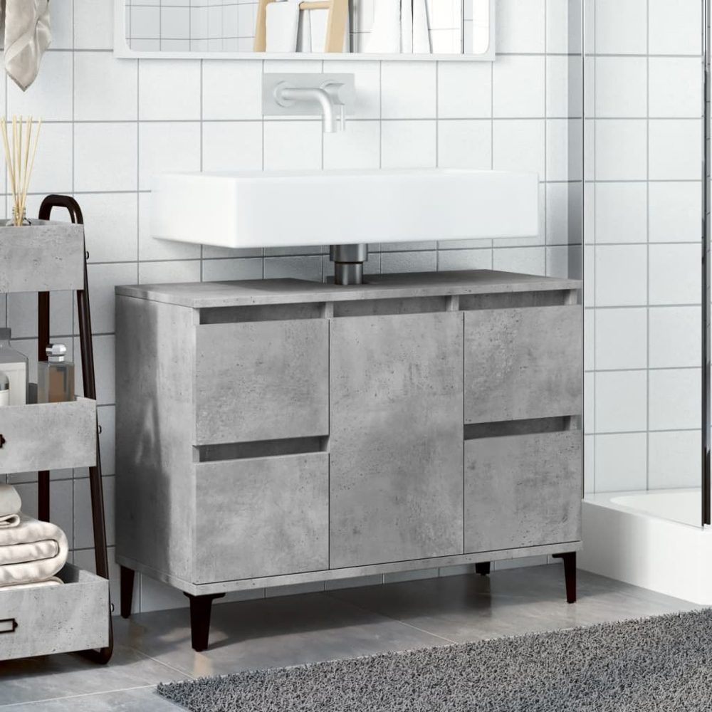 vidaXL Single Door 4 Drawers Concrete Grey Bathroom Sink Cabinet Image 8