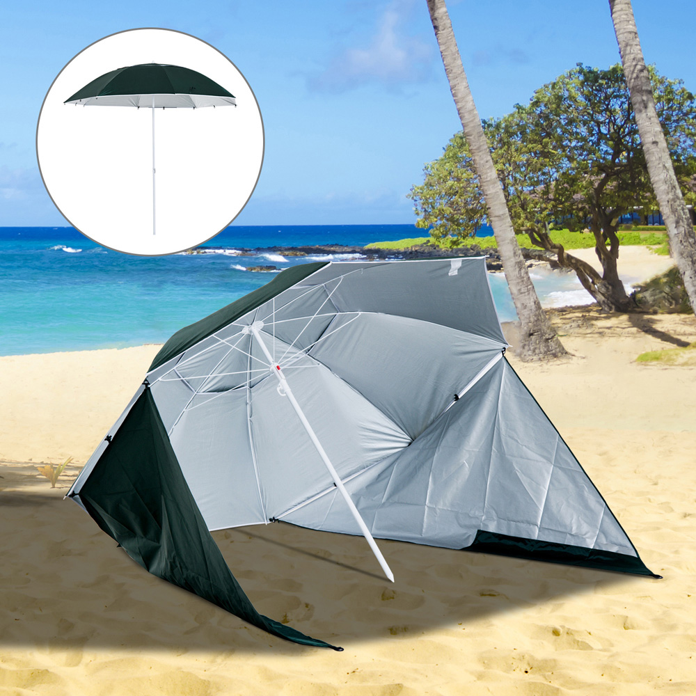 Outsunny Green Parasol with Curtains 2m Image 2