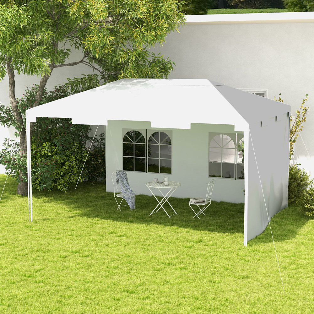 Outsunny 3 x 4m White Garden Gazebo with 2 Sidewalls Image 1
