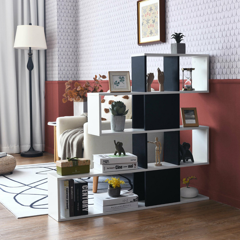 Costway 4 Shelf Black and White Bookcase Image 4