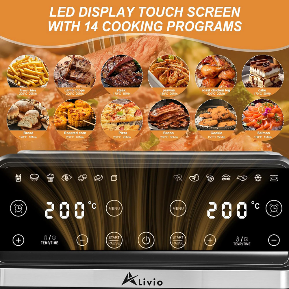 Alivio ZG033E-AIRFRYER Black Dual Basket 9L Air Fryer with LED Touch Screen 2200W Image 8