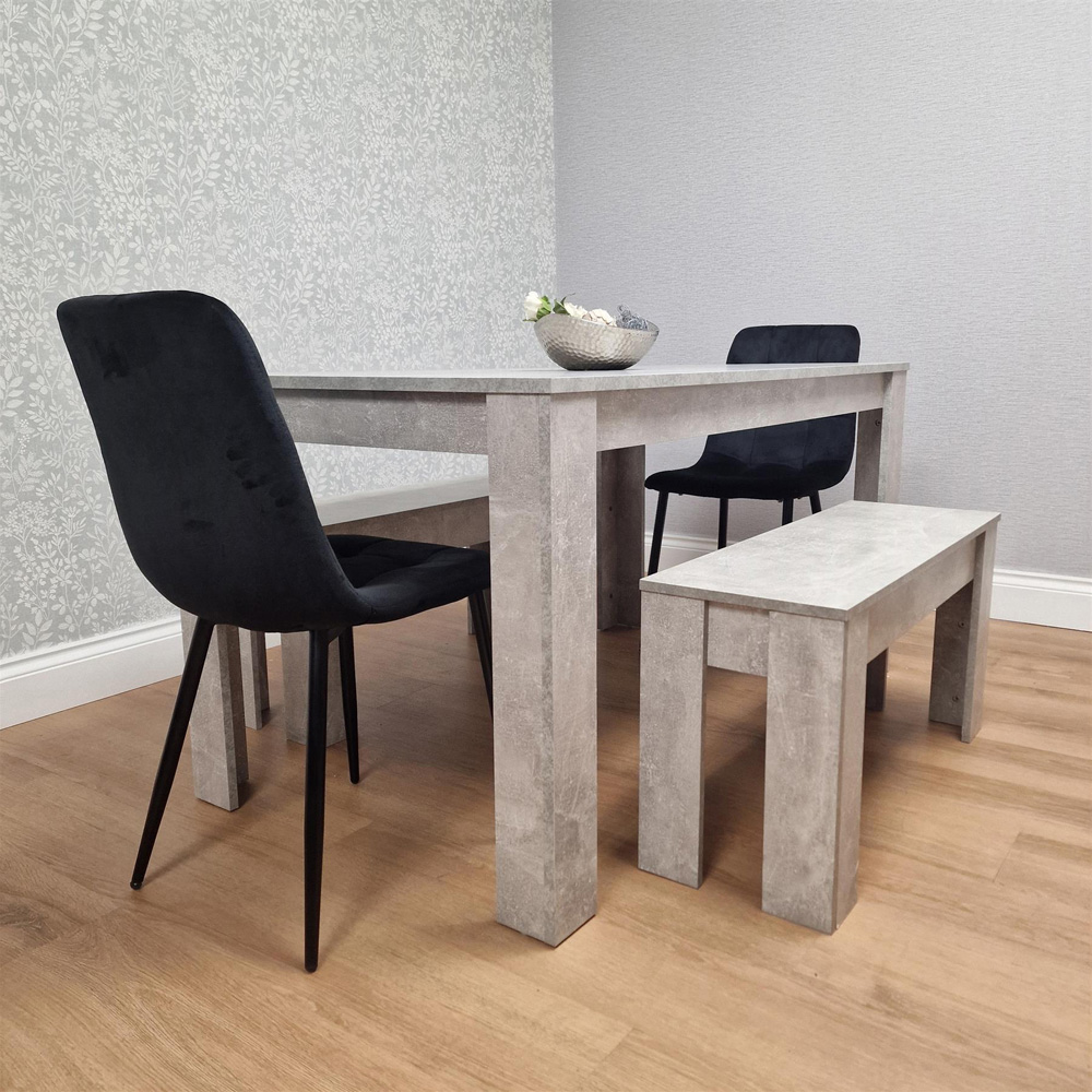 Kosy Koala Rocco 4 Seater Wooden Velvet Dining Bench Set Stone Grey and Black Image 4