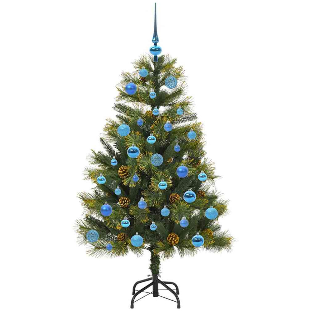 vidaXL Pre-Lit Blue Baubles and Pinecones Green Artificial Christmas Tree 5ft Image 4