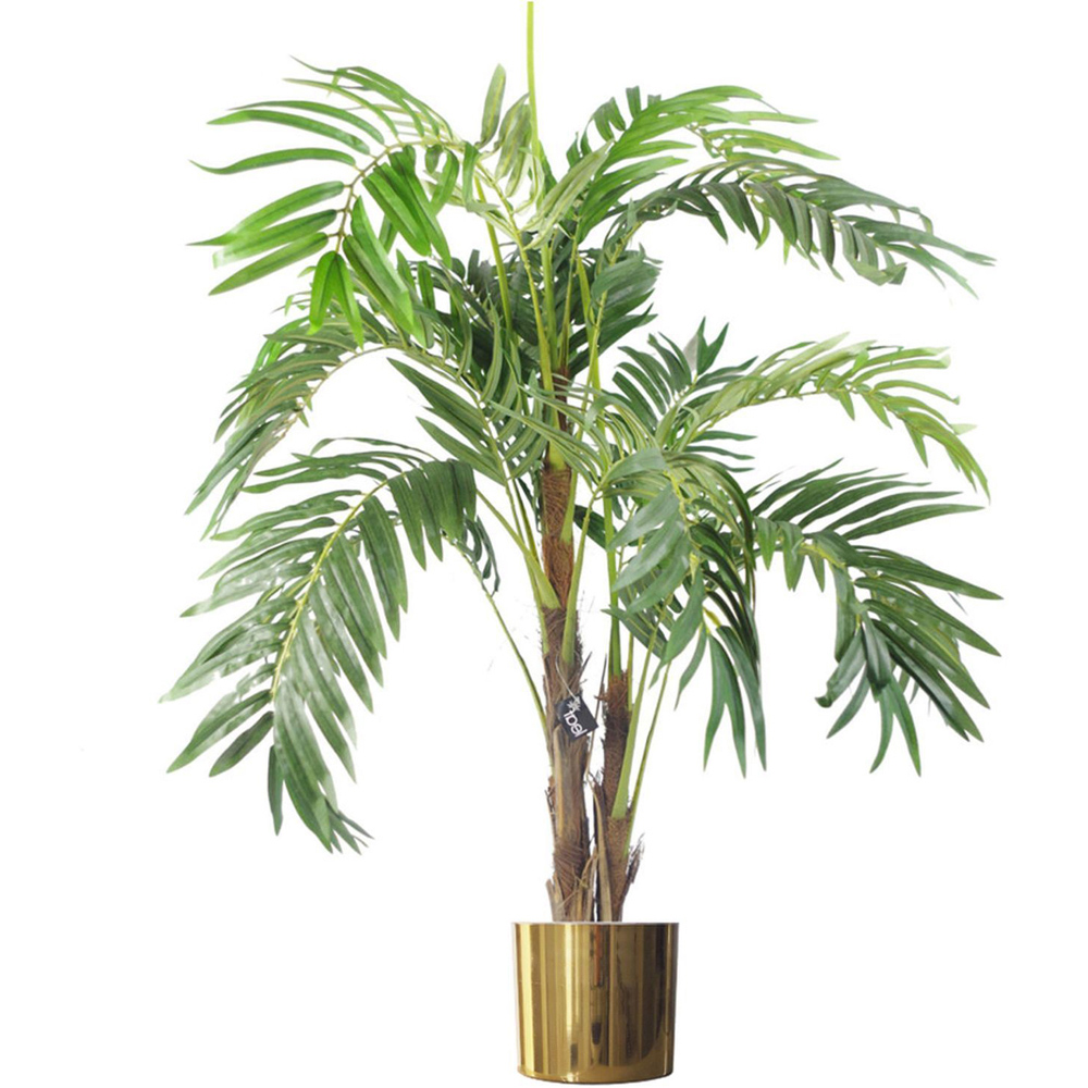 Leaf Realistic Artificial Palm tree with Pot and Gold Metal Planter 4ft Image 1