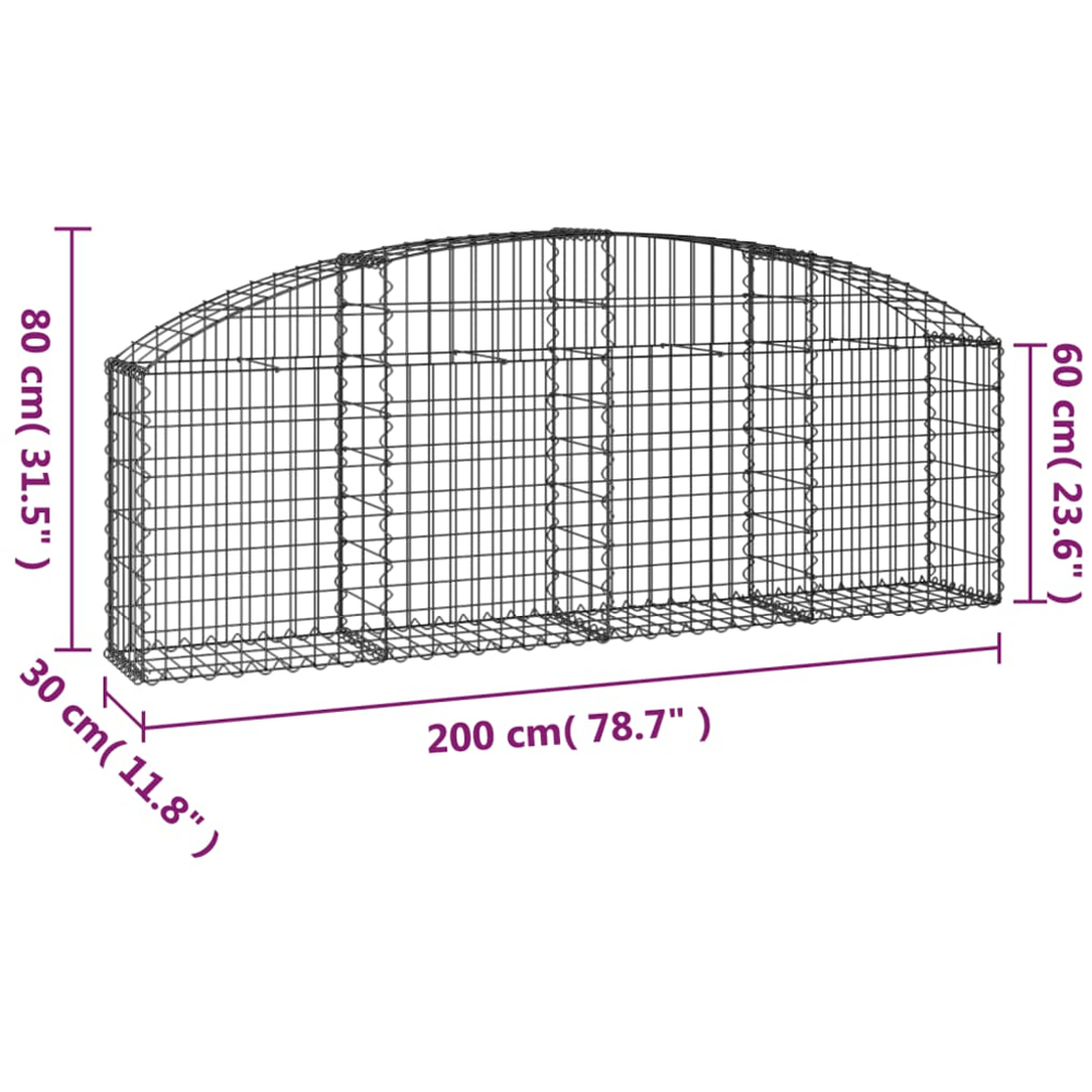 vidaXL Silver Galvanised Iron Arched Gabion Basket 200 x 30 x 60/80cm Image 4