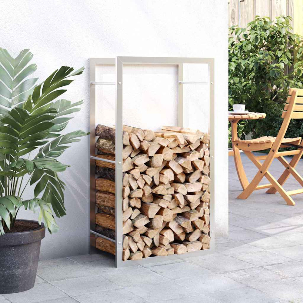 vidaXL Silver Stainless Steel Firewood Log Holder 94 x 50 x 28cm Image 2