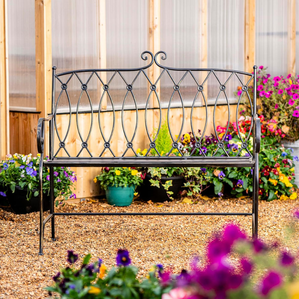 Garden Gear 2 Seater Ebony Wrought Iron Garden Bench Image 4