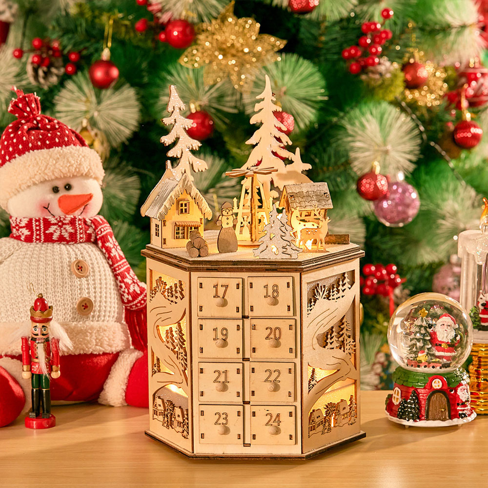 Living and Home LED Rotatable Wooden Christmas Advent Calendar Image 8