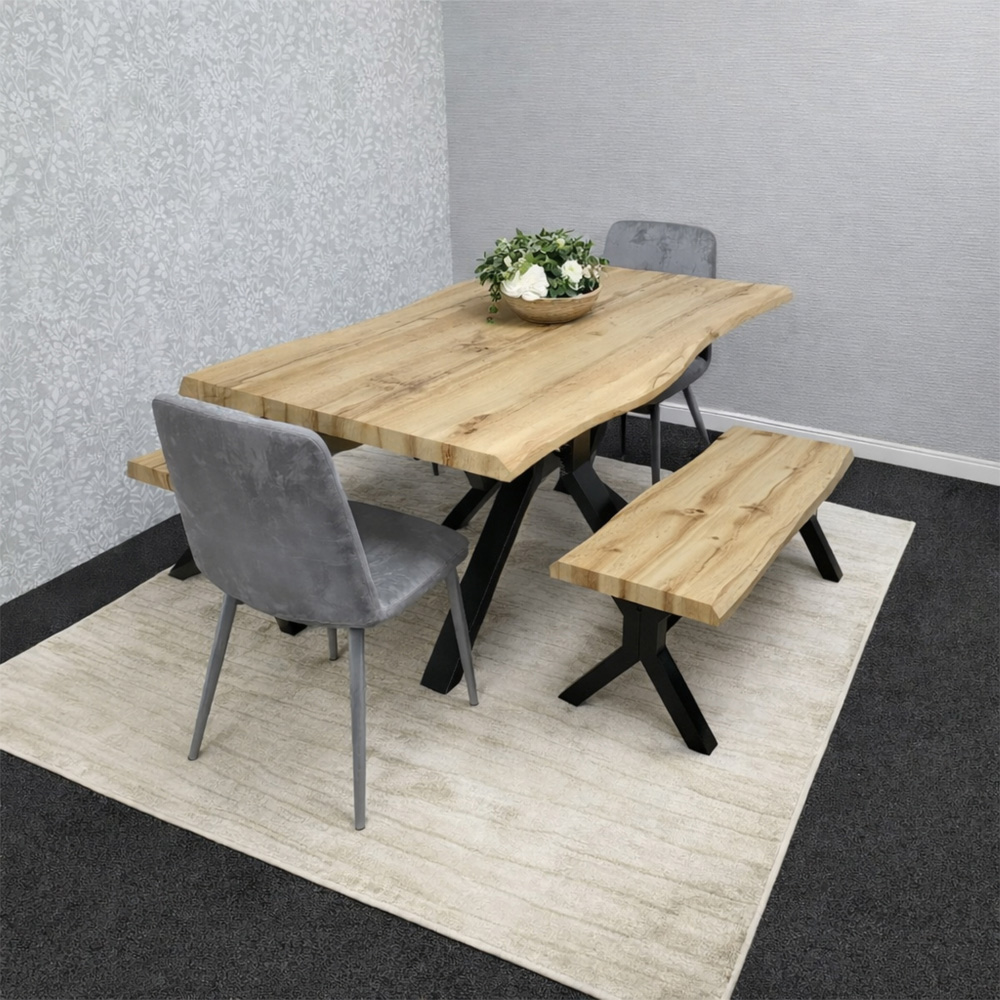 Kosy Koala 6 Seater Velvet Wooden Rectangle Dining Set with Bench Grey Image 2