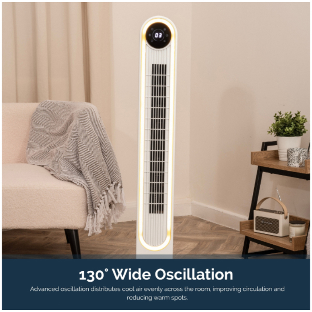 Rediffusion Halo White Quiet Cooling Digital Tower Fan with Warm White Halo Light 42 inch Image 6
