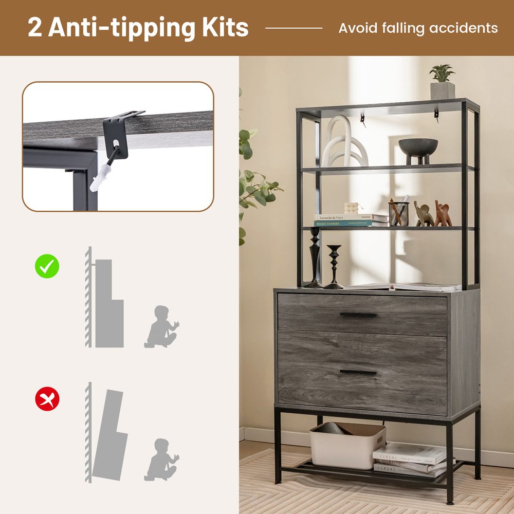 Costway 2 Drawer 4 Shelf Grey Freestanding Printer Stand Image 6