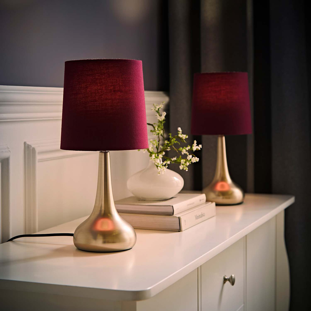 ValueLights Teardrop Plum Shade Brushed Chrome Touch Table Lamp with Bulb 2 Pack Image 2