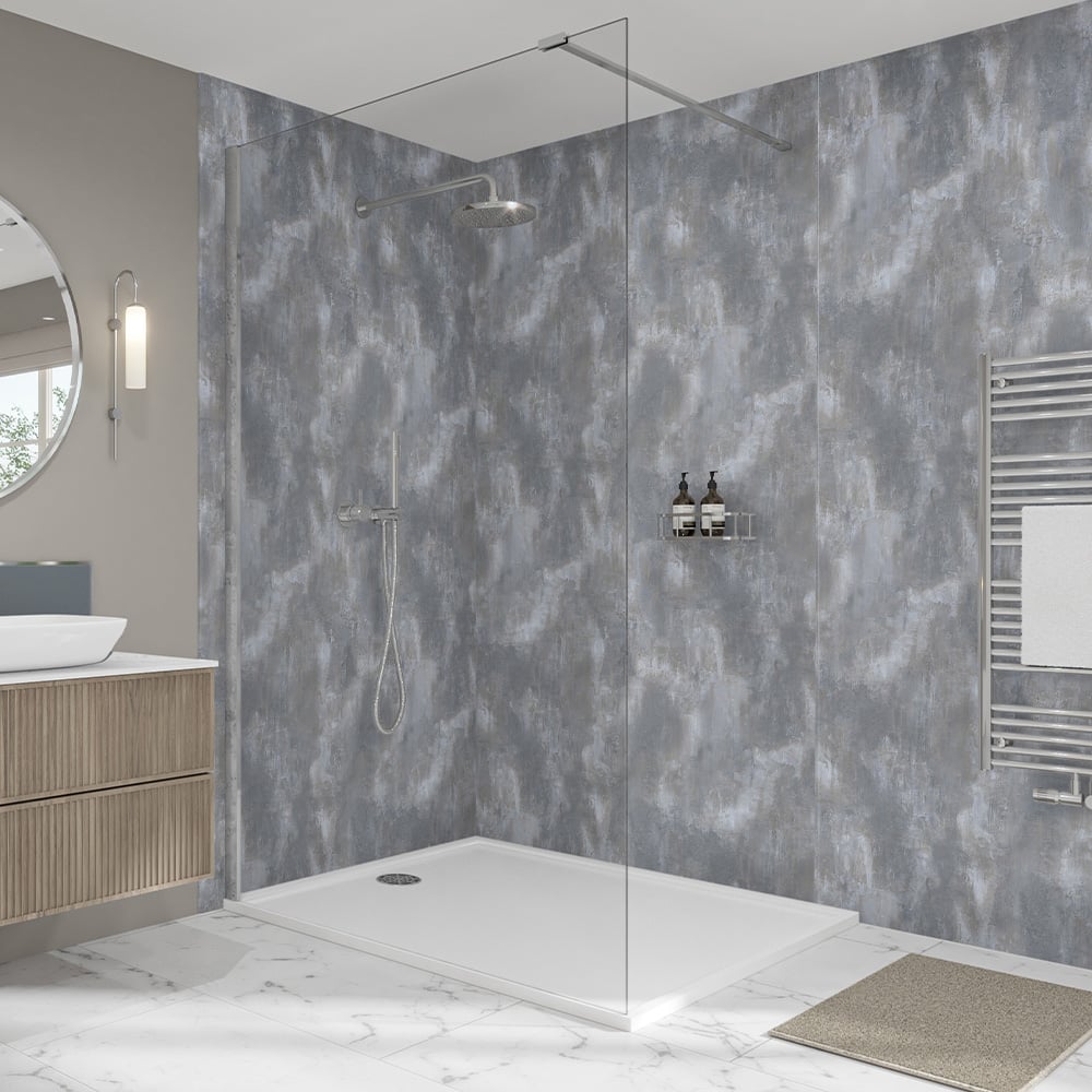 Wetwall Elite Weathered Concrete Tongue and Groove Shower Panel 2420 x 1200mm Image 1