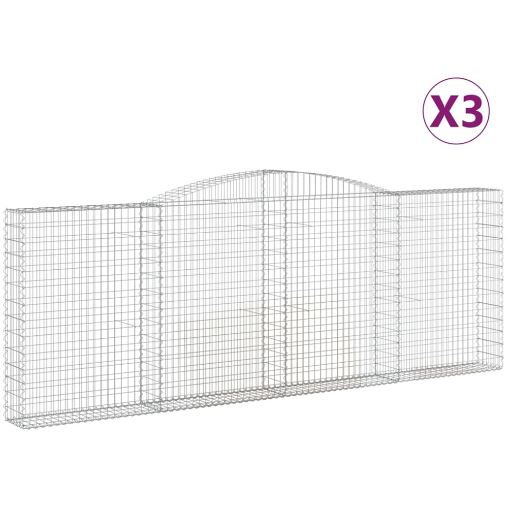 vidaXL Silver Galvanised Iron Arched Gabion Basket 400 x 30 x 140/160cm 3 Pack Image 2