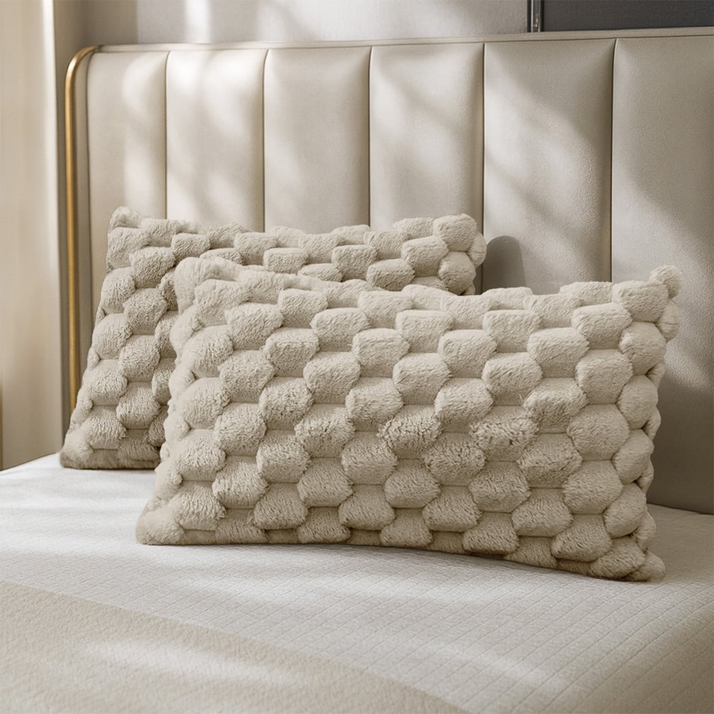 Velosso Beige Chunky Popcorn Pillowcase 2 Pack Image 2
