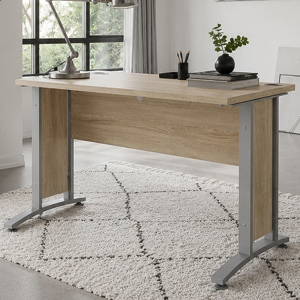Florence Wooden and Steel 120cm Desk Oak and Silver Grey Image 1