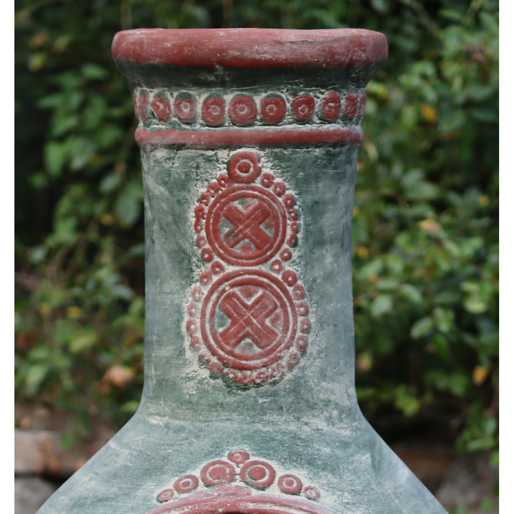 Gardeco Azteca Extra Large Green and Red Mexican Chimenea with Stand and Lid Image 3