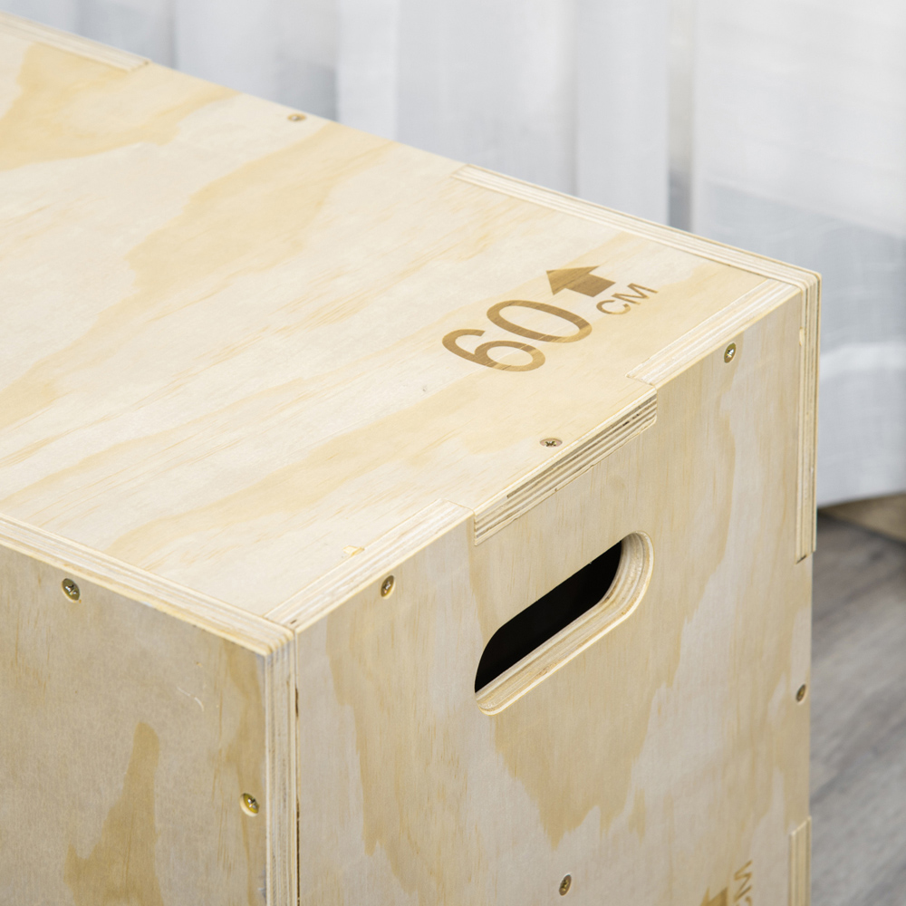 HOMCOM 3-in-1 Natural Wooden Height Adjustable Plyo Box Image 4
