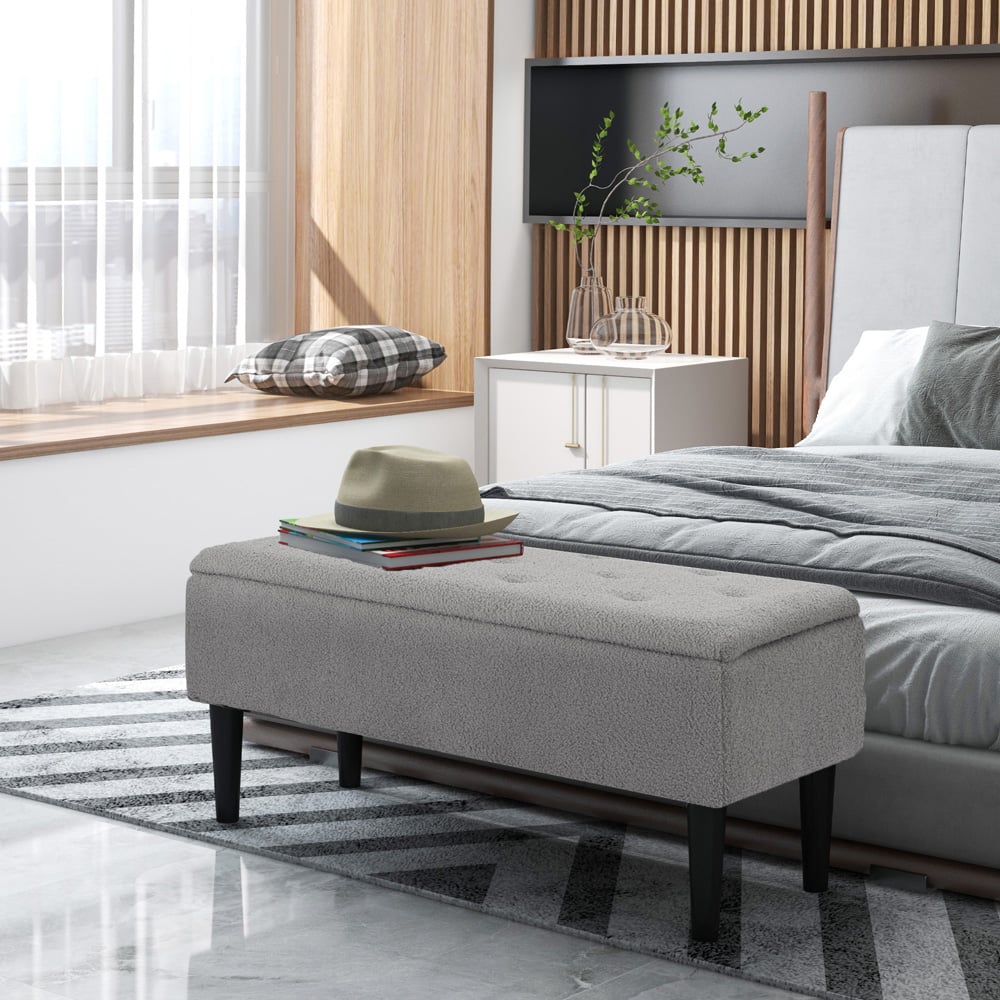 HOMCOM Grey Bed End Ottoman Bench Image 5