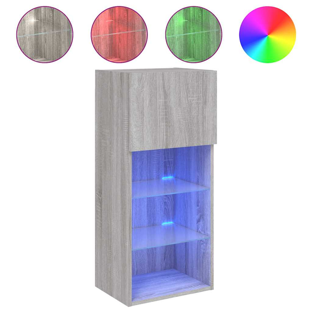 vidaXL Single Door 3 Shelf Grey Sonoma TV Cabinet with LED Lights Image 2