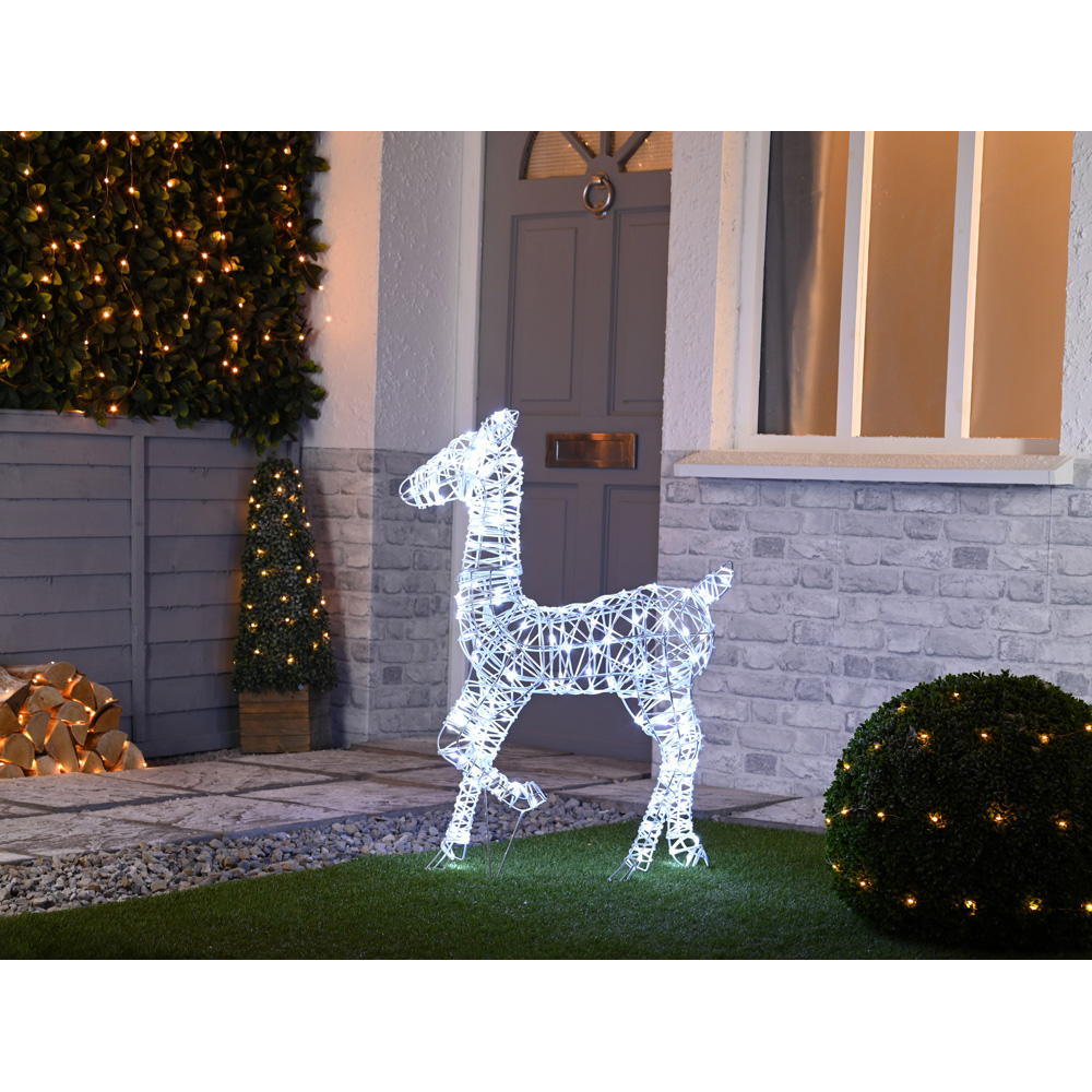 Festive 200 Cool White LED White Faux Rattan Deer Christmas Decoration 87cm Image 2