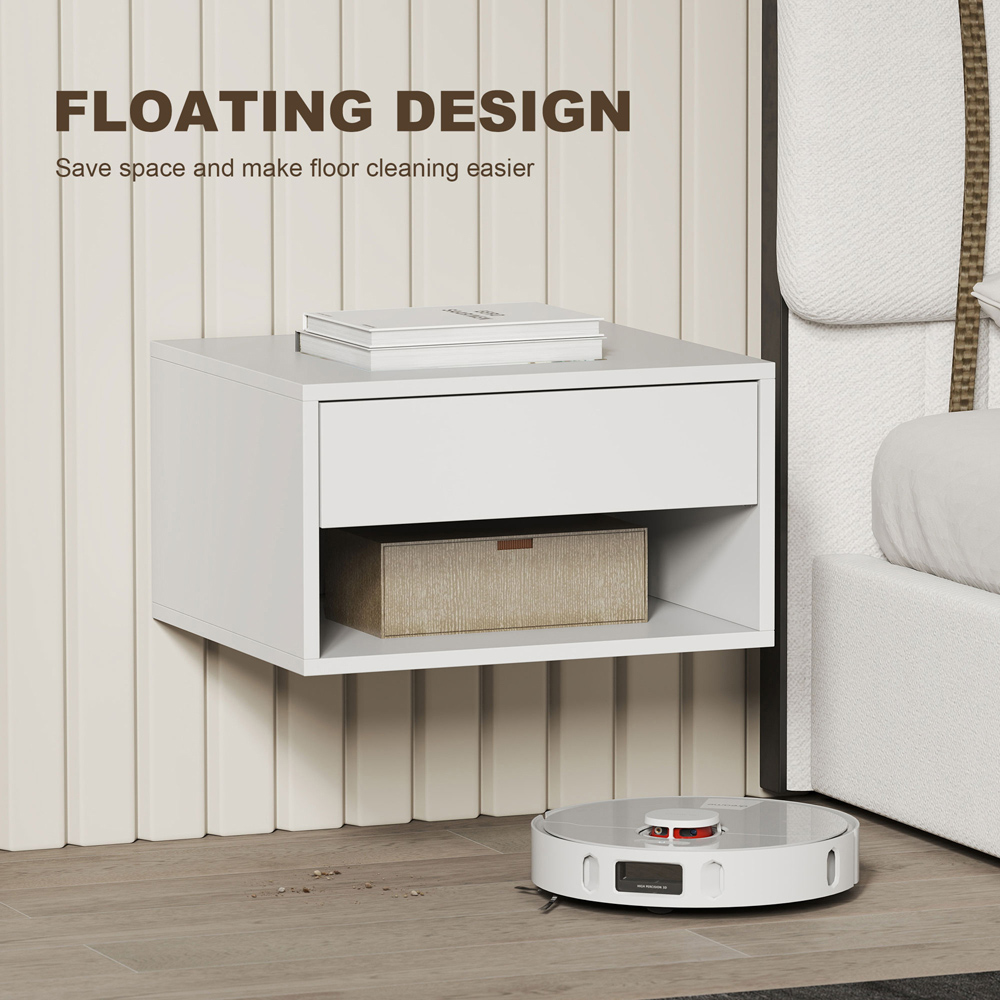 Portland Single Drawer Single Shelf White Floating Nightstand Set of 2 Image 8