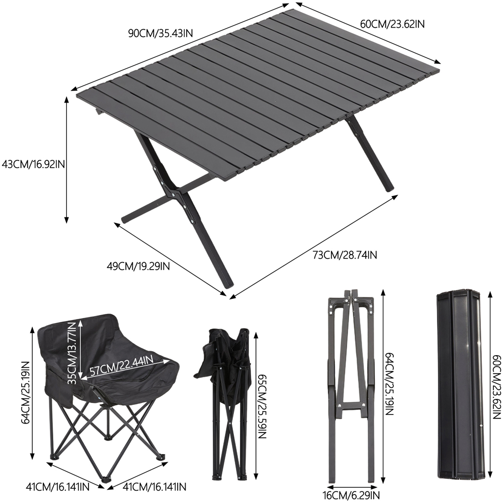 Living and Home 4 Seater 90cm Black Foldable Camping Table and Chair Set Image 8