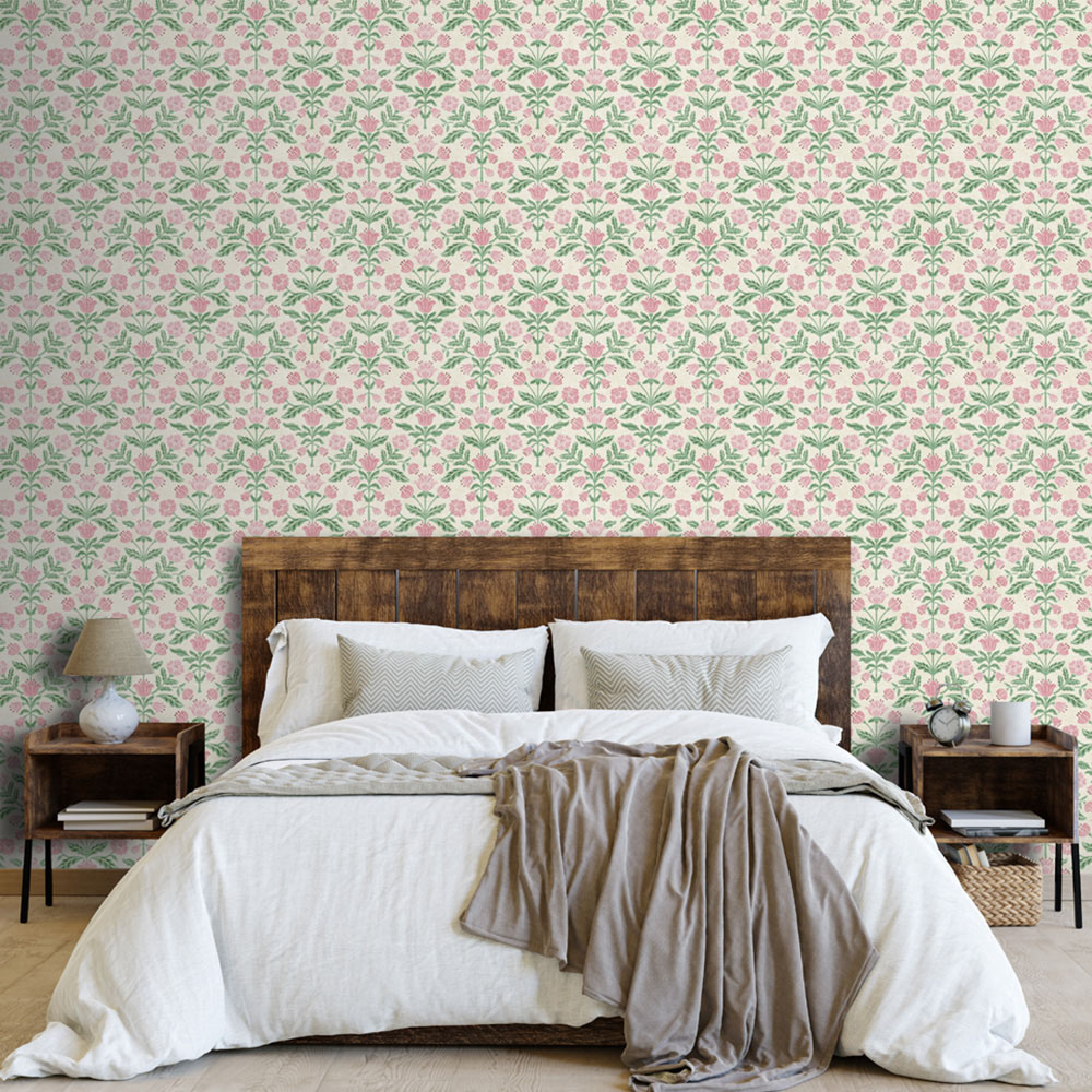Arthouse Floral Damask Green and Pink Wallpaper Image 4