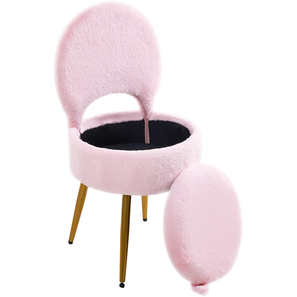 Living and Home Pink Faux Rabbit Fur Round Back Foldable Vanity Chair with Storage Image 2