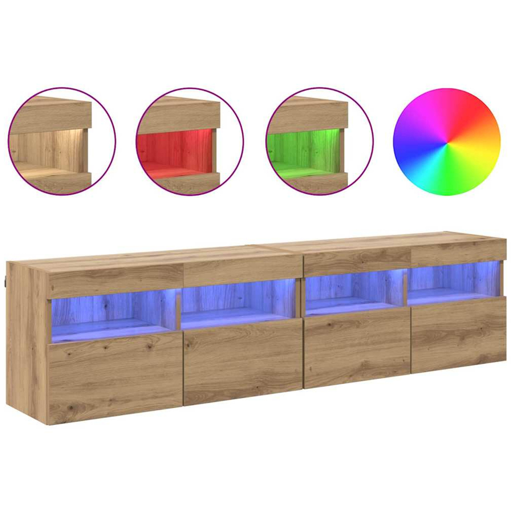 vidaXL 2 Door 2 Shelf Artisan Oak Wall Mounted TV Cabinet with LED Light 2 Pack Image 4