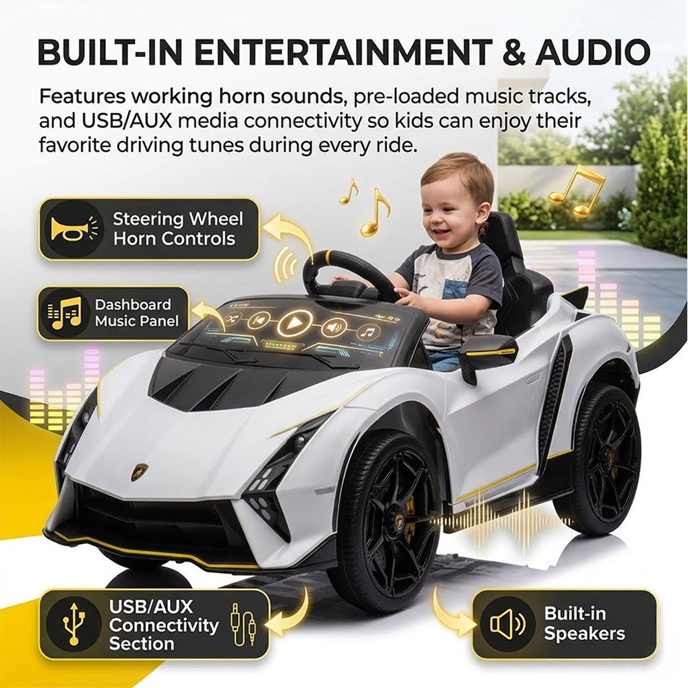 Alivio Kids White Lamborghini Ride-On Car with Remote and LED Lights 12V Image 3