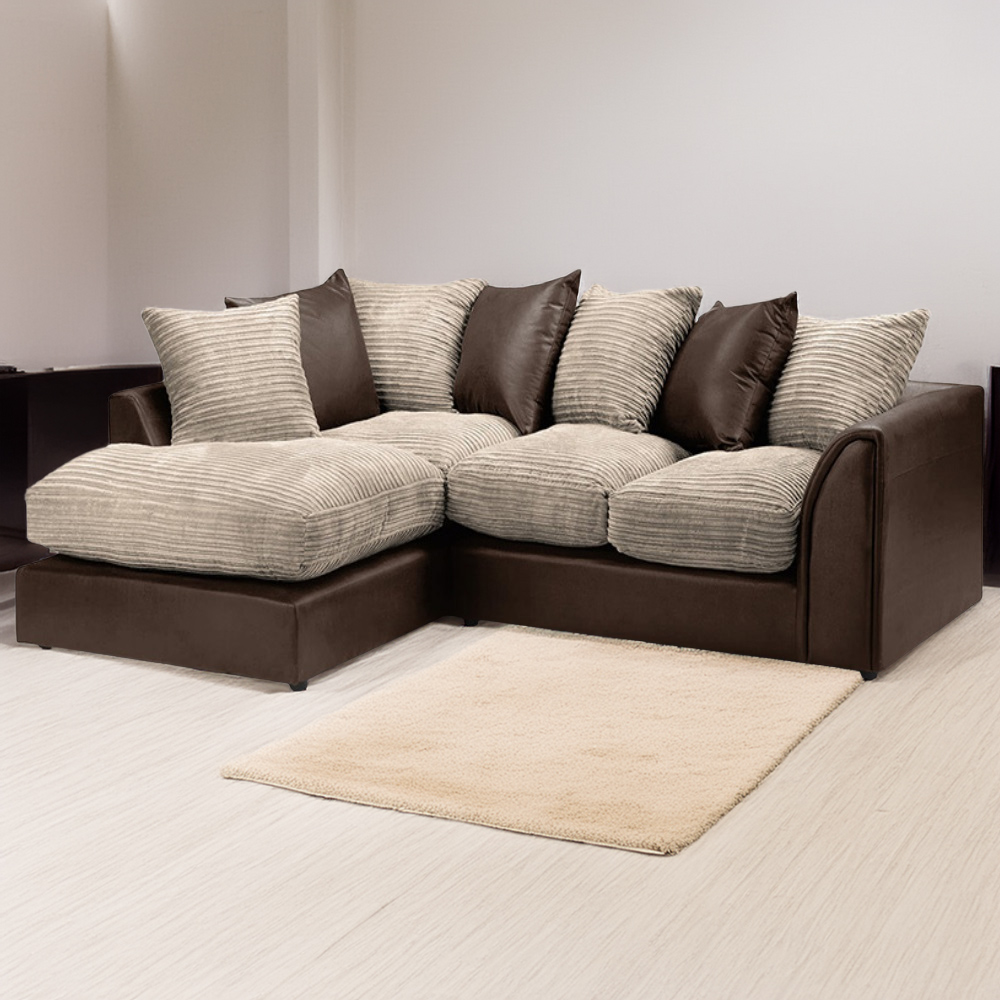 Portland Sturridge Modern 3 Seater Mink Chenille and Faux Leather Left Hand Corner Sofa Image 1