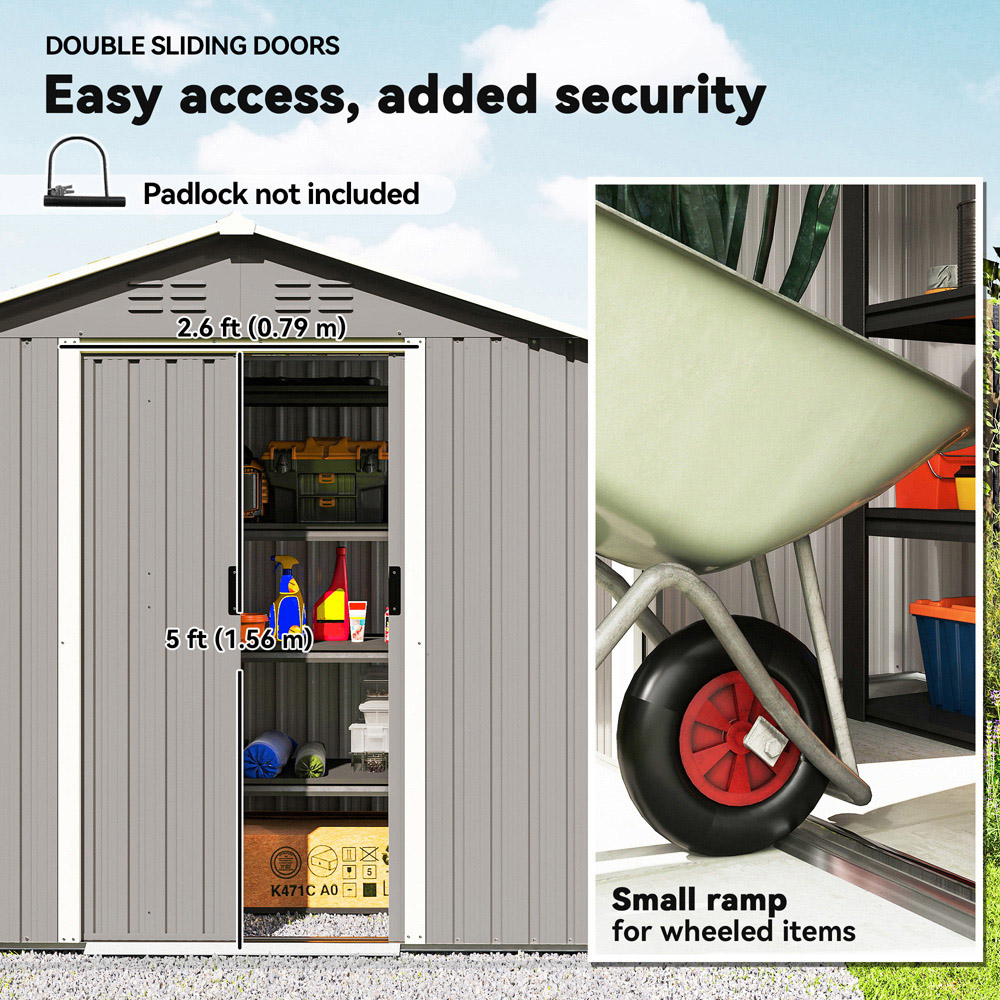 Outsunny 6 x 3.2ft Light Grey Galvanised Steel Garden Storage Shed Image 5