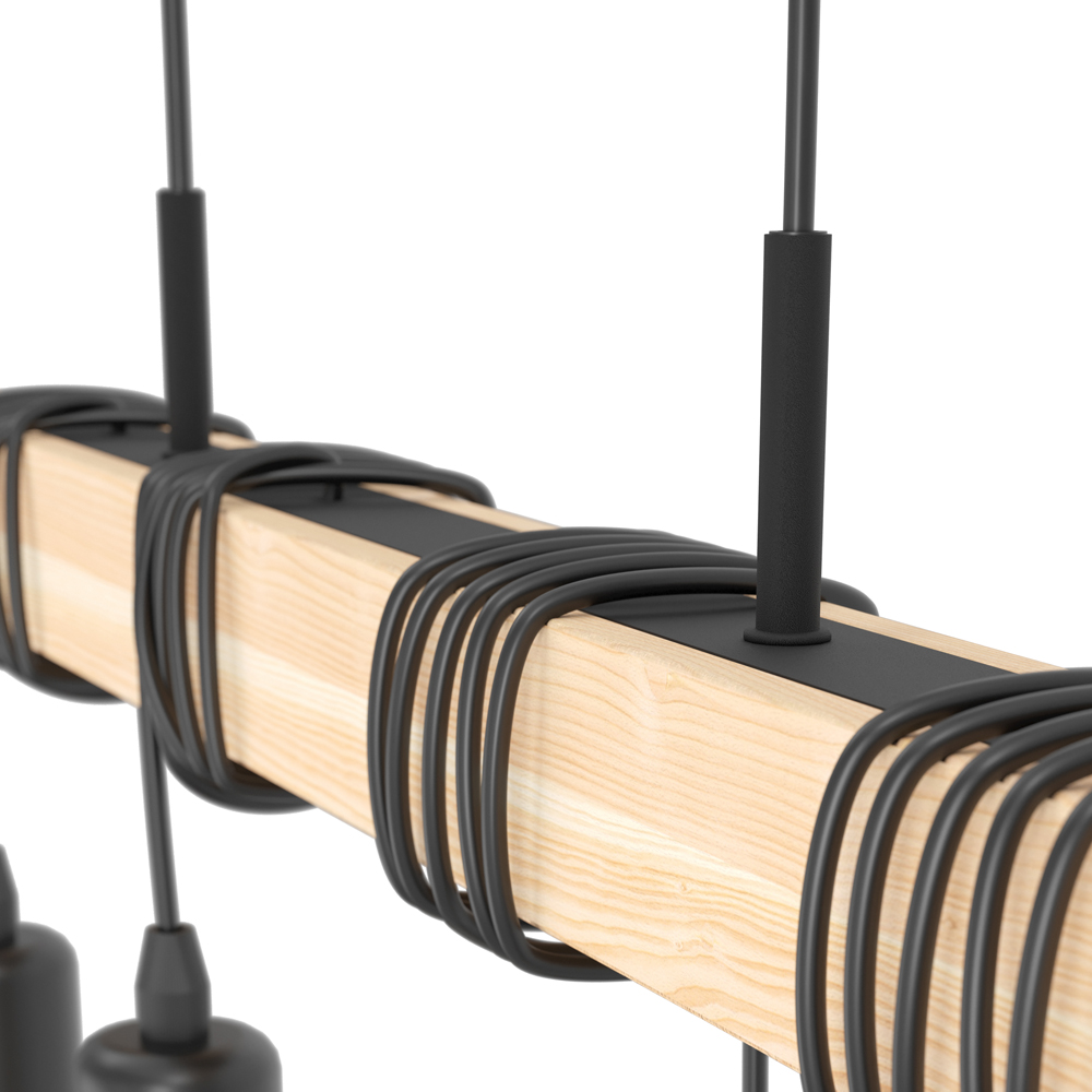 EGLO Townshend 4 Light Black and Wood Effect Industrial Table Lamp with Exposed Bulbs Image 3