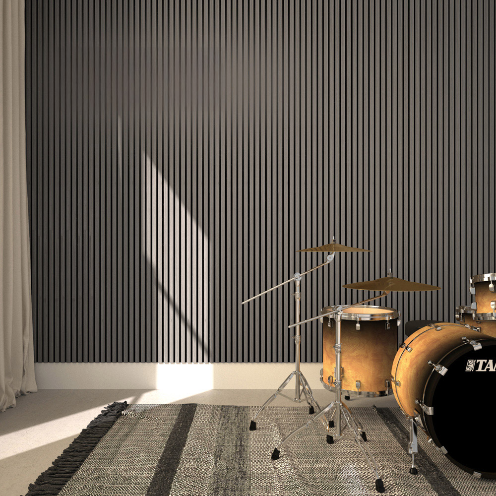 tectake Light Grey Oak Wood Effect Acoustic Wall Panel 2 Pack Image 1