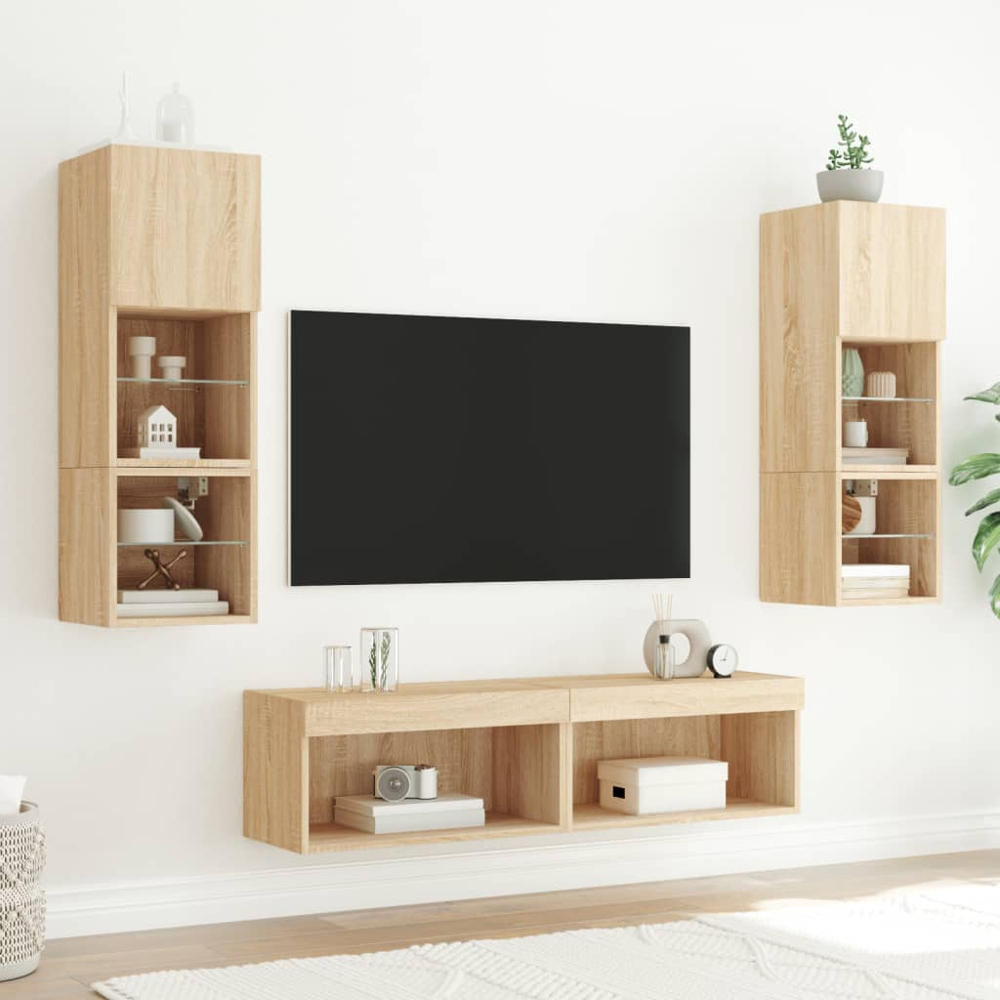 vidaXL Single Shelf Sonoma Oak Wall Mounted TV Cabinet with LED Lights Image 3