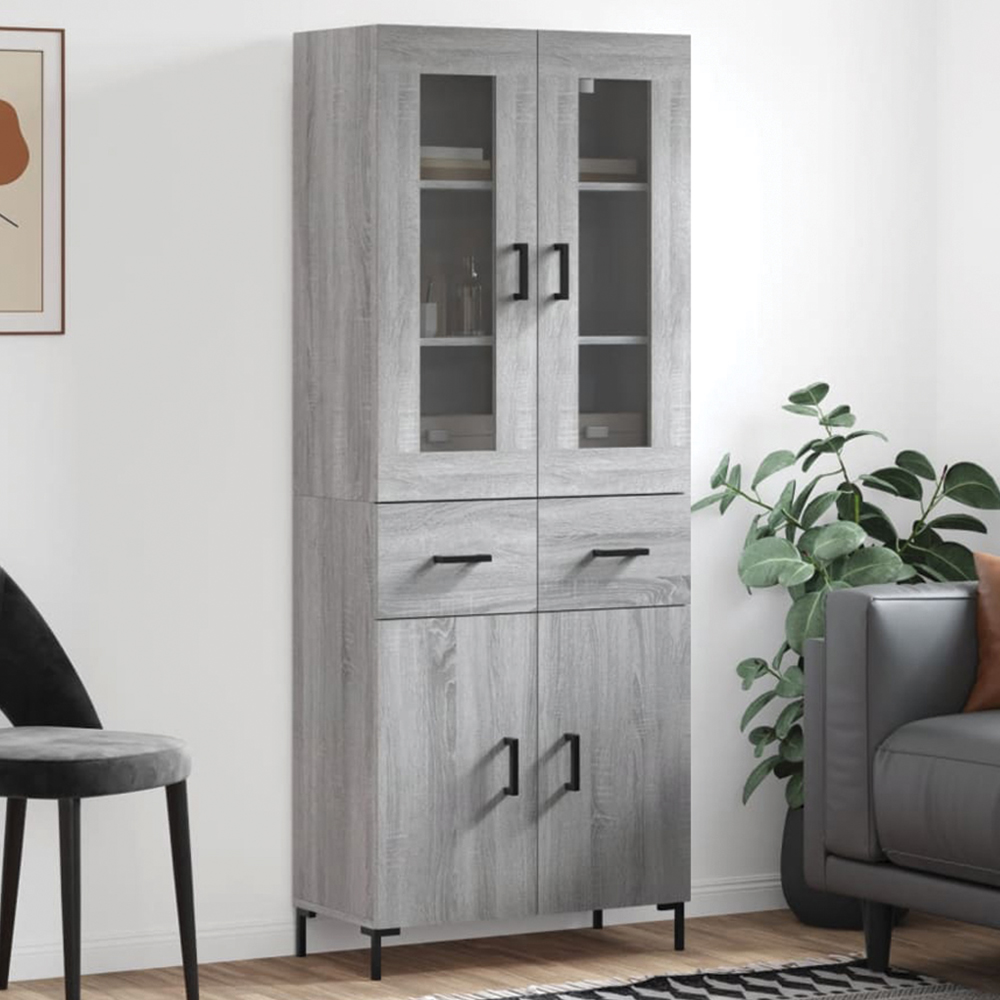 vidaXL 4 Door 2 Drawer Grey Sonoma Highboard with Metal Legs Image 1