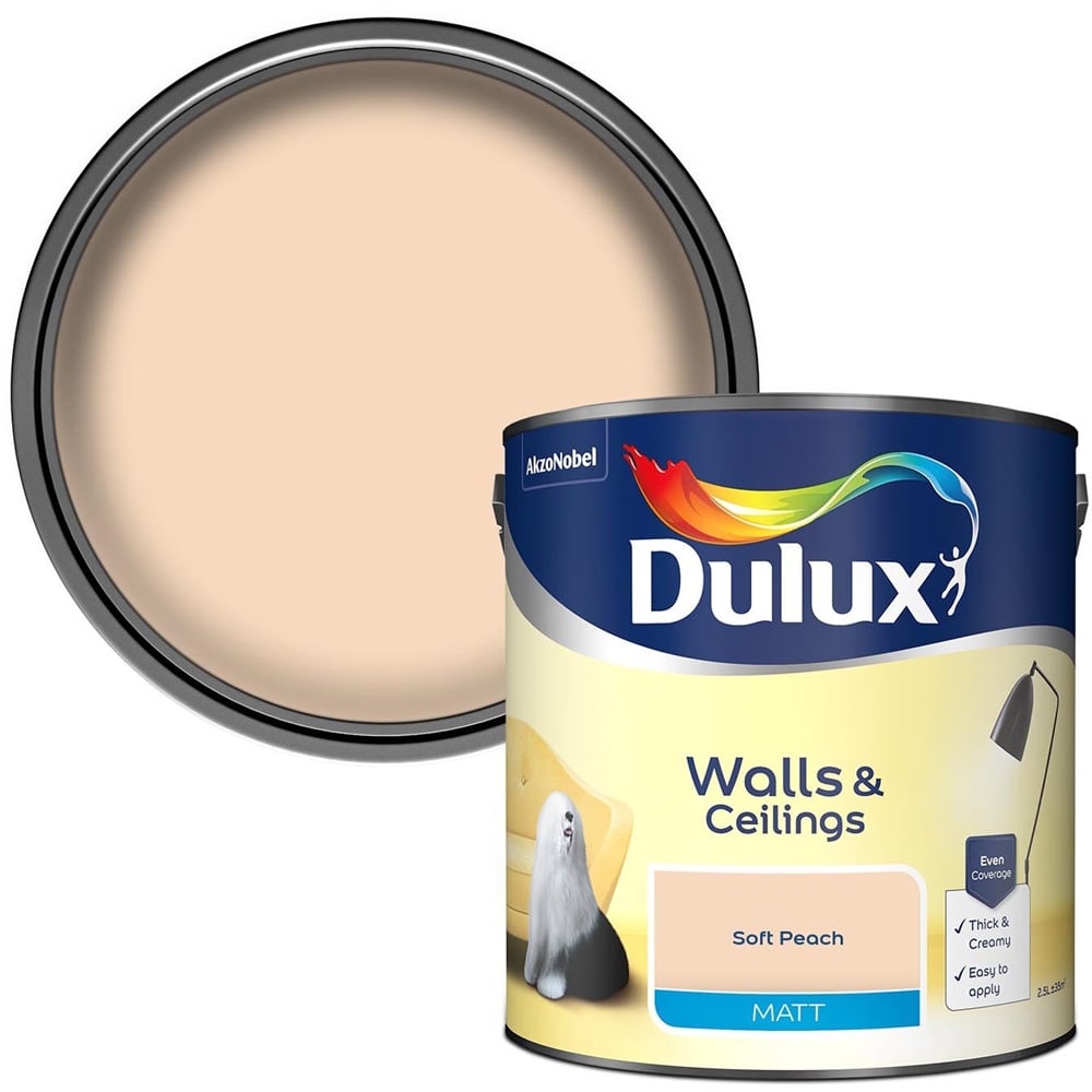 Dulux Walls & Ceilings Soft Peach Matt Emulsion Paint 2.5L Image 1