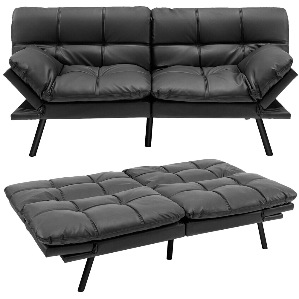 Costway 2 Seater Black Convertible Sofa Bed Image 3